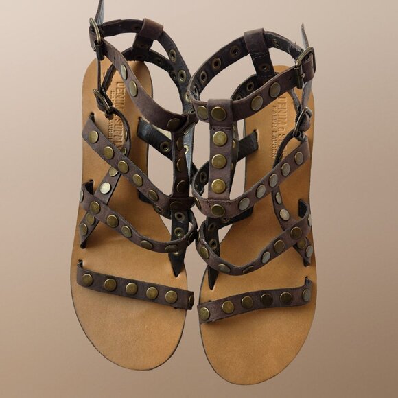 Ralph Lauren Denim & Supply Strappy Gladiator Sandals Size 7 Brown Leather Studs - Picture 6 of 11